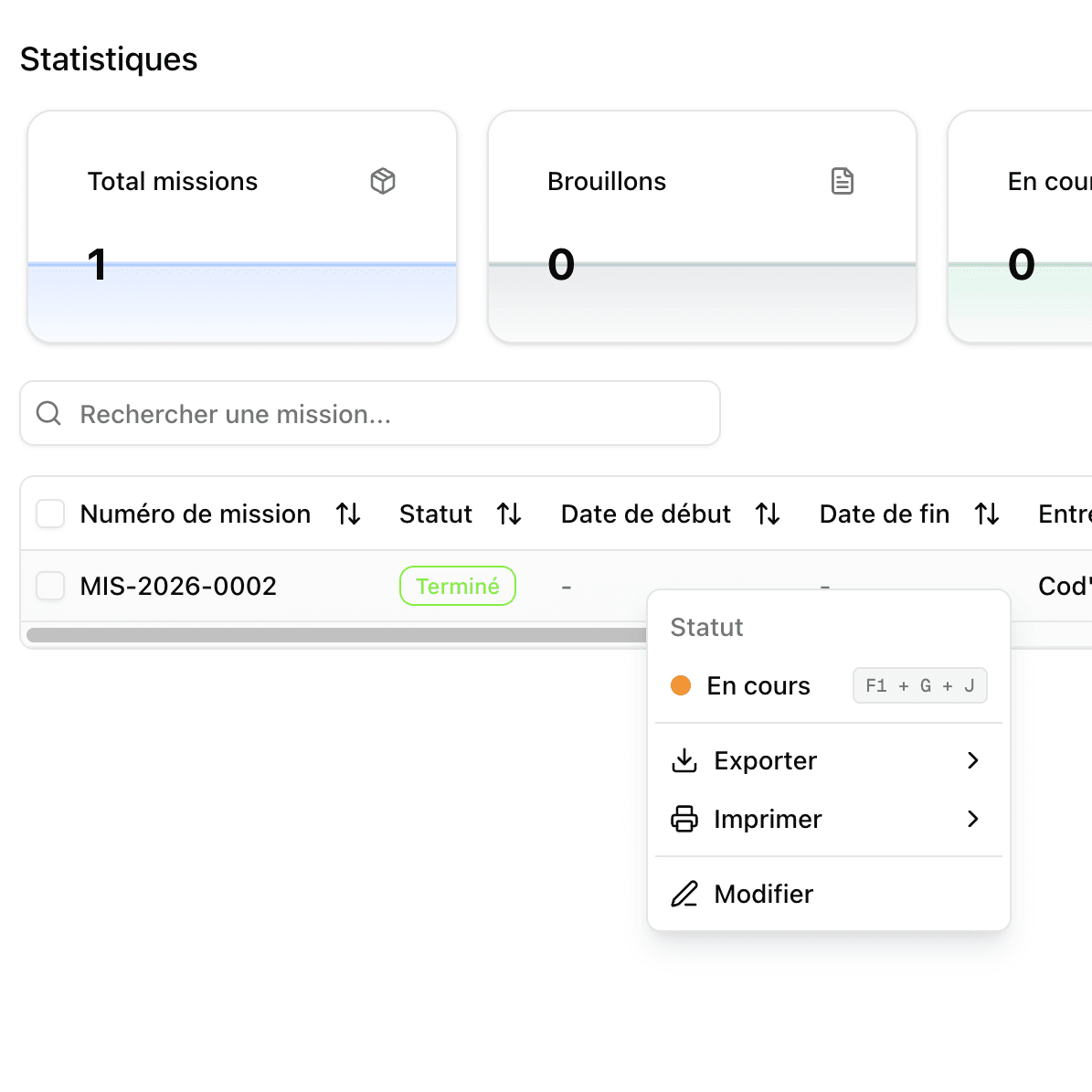 Gestion des missions Prima
